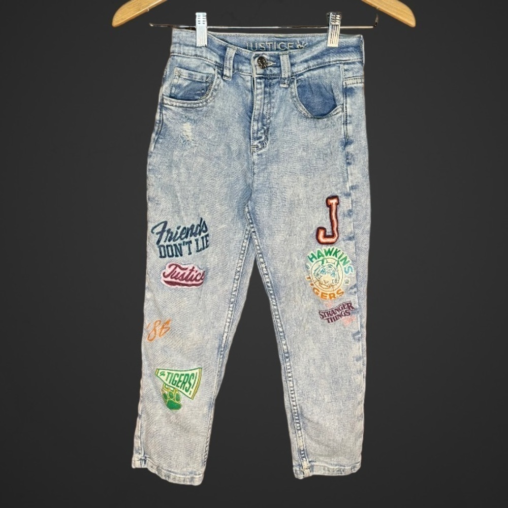 Justice Stranger Things boyfriend graphic boyfriend distressed girls jeans 10